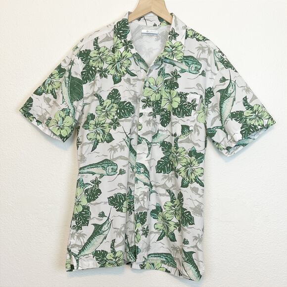 Columbia PFG Trollers Best Short Sleeve Fishing Shirt Small Green White - Picture 2 of 13